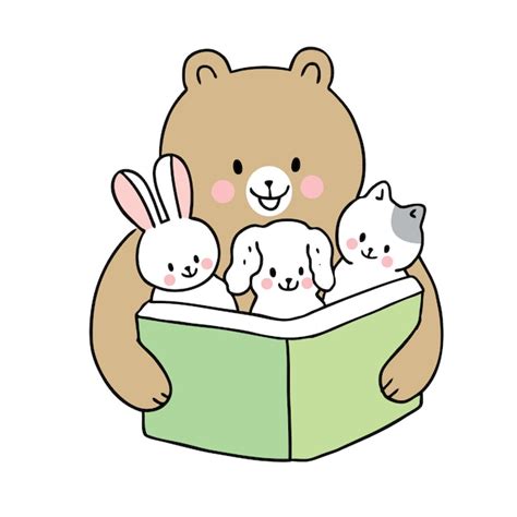 Premium Vector | Cartoon cute back to school bear reading book and baby ...