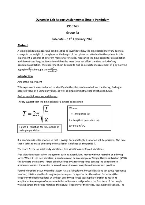 Dynamics Lab Report Assignment final - Dynamics Lab Report Assignment ...