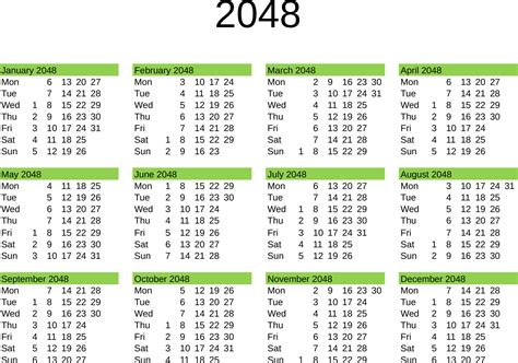 year 2048 calendar in English 22819483 Vector Art at Vecteezy