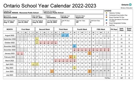 School Year Calendar | Moosonee District School Area Board