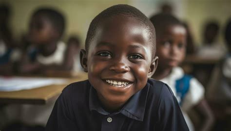 Smiling school children studying in a diverse classroom with teacher ...