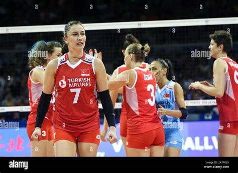 Turkey women's national volleyball team celebrate after scoring during ...