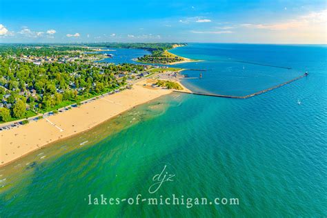 Ludington Beach and Piers Aerial Photo from North — Aerial, Landscape ...