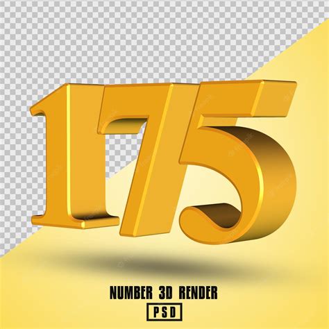 Premium PSD | Number 175 3d render yellow gold color