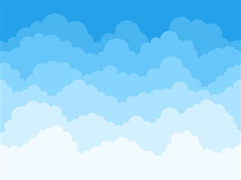 Cartoon sky clouds background. Fluffy clouds in blue sky, cloudscape s ...