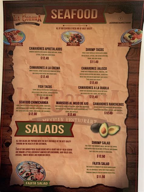 Menu at La Corona restaurant, Osceola