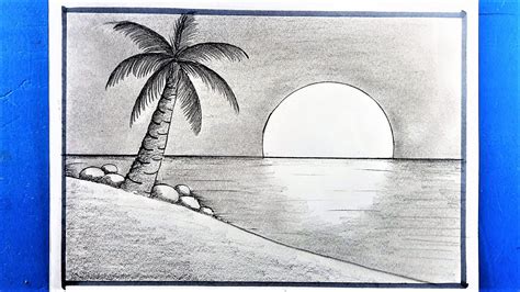 How to Draw Sunset Sea Beach | Pencil Drawing & Sketching || Shedding ...