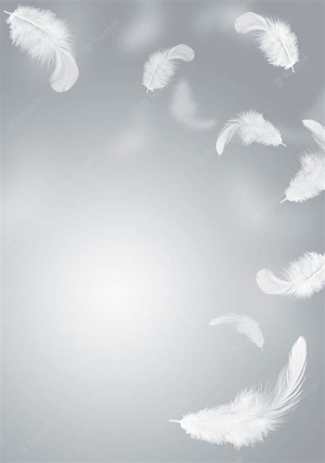 Premium Photo | White feather floating in the air. grey background. в ...