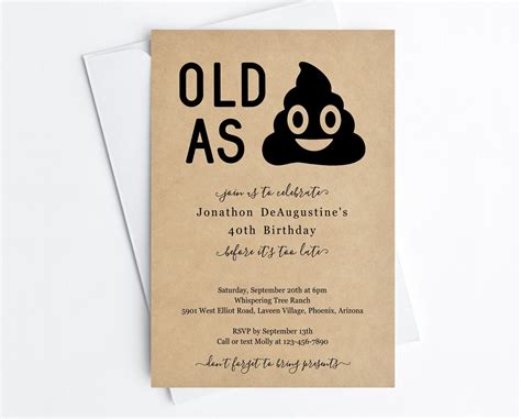 Funny Adult Birthday Invitation Template, Printable Old as Poop Poo ...