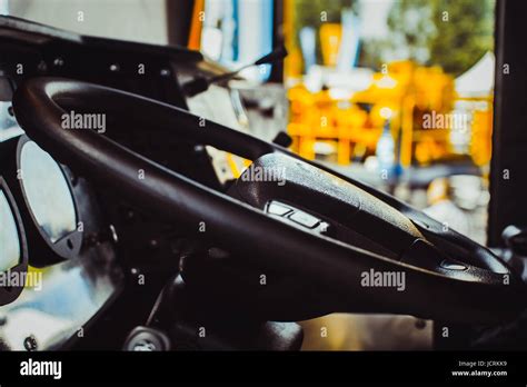 Interior inside the new bus cabin. Black and white Stock Photo - Alamy