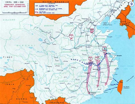 Map of China - Communist Offensives Apr-Oct 1949