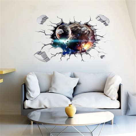 3D Galaxy Planets Wall Stickers Waterproof PVC Wallpaper Removable ...