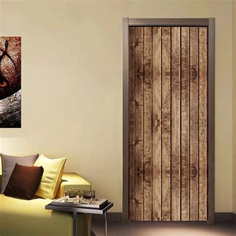 77x200cm 3D Old Wood Grain Door Stickers For Living Room Bedroom PVC ...