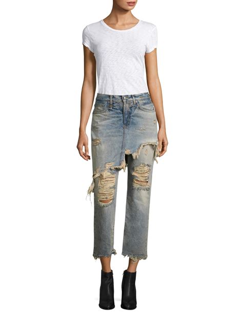 R13 Distressed Skirt Overlay Straight-leg Jeans in Blue - Lyst