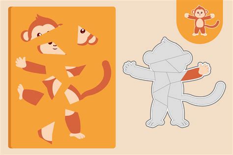 A monkey puzzle game for children. Kids puzzle concept. Flat vector ...