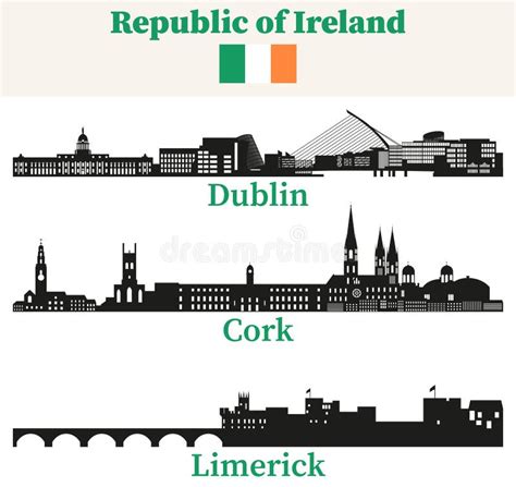 Republic of Ireland Cities Skylines Silhouettes Vector Set Stock ...