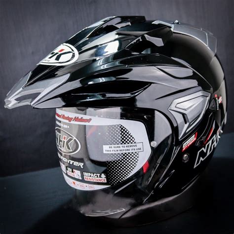 Jual Helm NHk Predator Crypton Solid Black Glossy Double Visor | Shopee ...