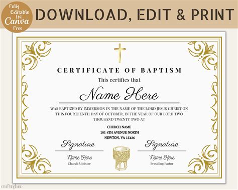 Certificate Of Baptism Template