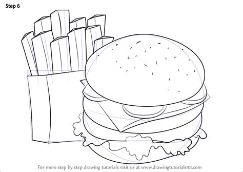 Learn How to Draw Hamburger and Fries (Snacks) Step by Step : Drawing ...