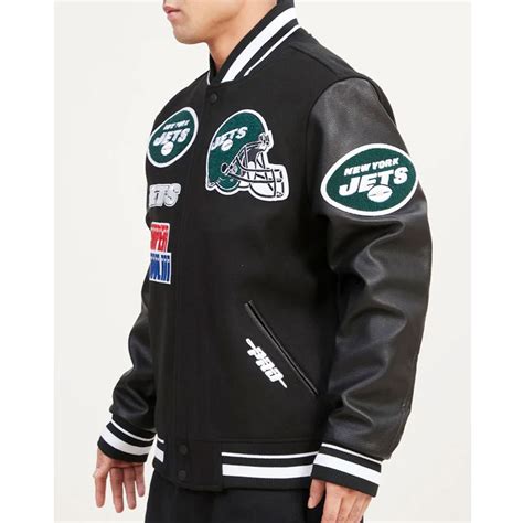 Wool/Leather Black New York Jets Mashup Varsity Jacket - Jackets Masters