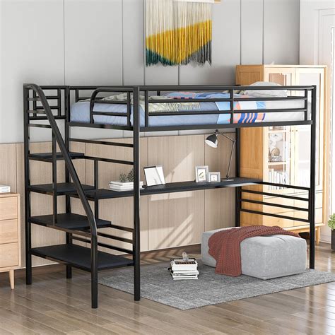 Buy Metal Loft Bed with Desk Twin Loft Beds with Storage Shelves ...