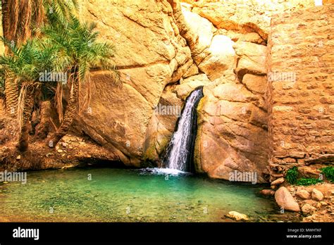 Waterfall in mountain oasis chebika hi-res stock photography and images ...