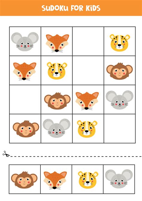 Sudoku with cute and happy animal faces. 2847592 Vector Art at Vecteezy