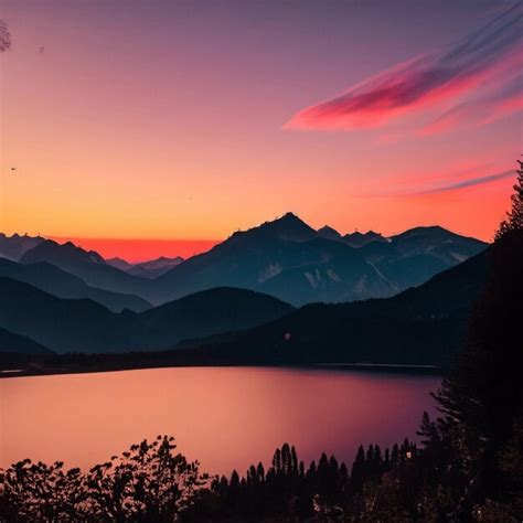 Premium AI Image | Sunrise and Mountain Lake