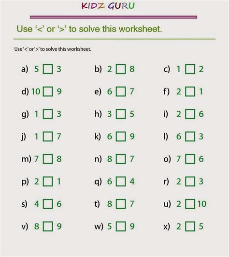 Kindergarten Worksheets: Kindergarten Worksheets - Maths Greater than ...