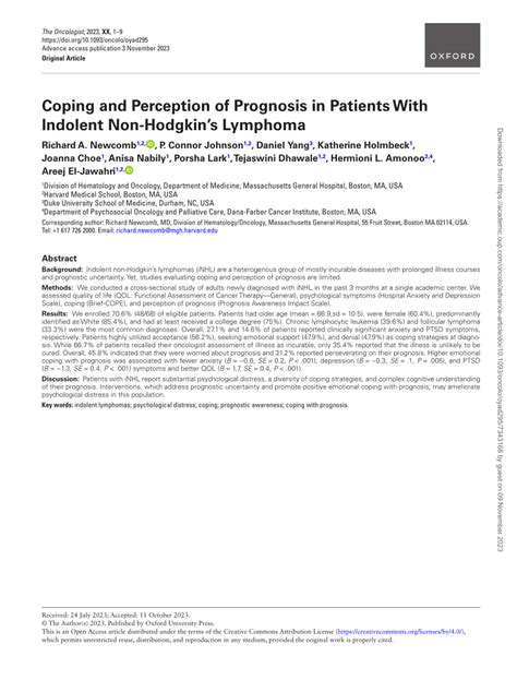 (PDF) Coping and Perception of Prognosis in Patients With Indolent Non ...