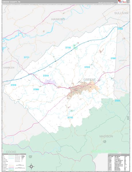 Greene County, TN Wall Map Premium Style by MarketMAPS - MapSales