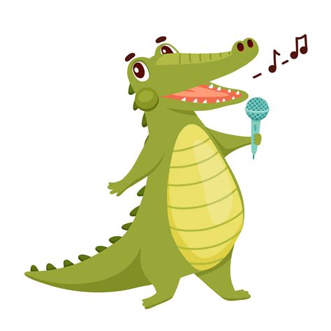 Cute Crocodile is singer. Funny Alligator with microphone isolated on ...