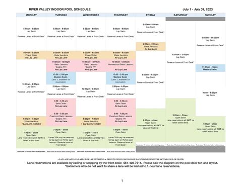 Pool Schedule — River Valley Athletic Club