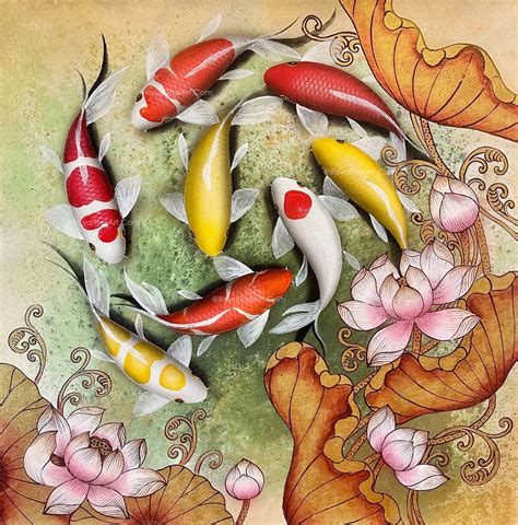 Beautiful Koi Japanese Painting For Sale | Royal Thai Art