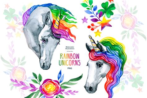 Watercolor rainbow unicorn clipart By aquarelloaquarelle ...