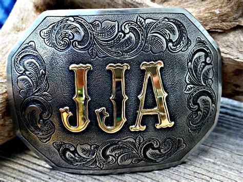 The Western custom belt buckle, personalized with initials in brass ...