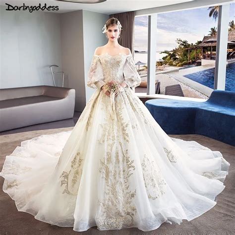 Elegant Lace Long Sleeve Wedding Dresses Princess Luxury Wedding Dress ...