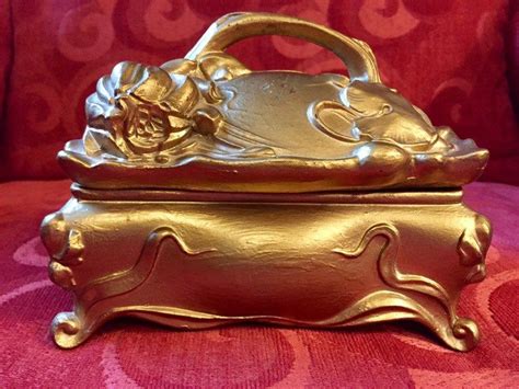 Antique Jewelry Casket/ Gold Gilt Jewelry Box/ Benedict 466/ 1900's ...