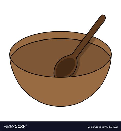 Cartoon wooden bowl with spoon isolated on white Vector Image