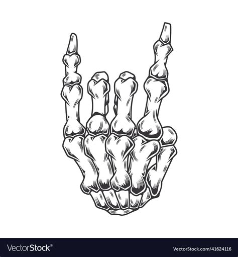 Skeleton rock hand line art vintage tattoo Vector Image