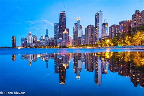 Chicago Downtown Skyline Lake Reflection Night Photography - Etsy