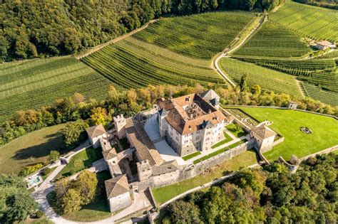 Aerial View of Castel Thun, Gothic, Medieval Castle, Province of Trento ...