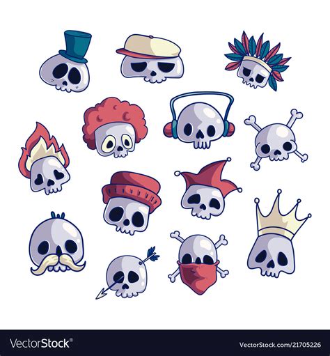 Set of cartoon skull characters Royalty Free Vector Image