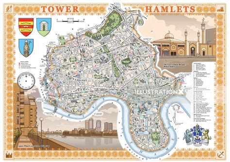 illustrated map of Tower Hamlets, London | Illustration by Mike Hall