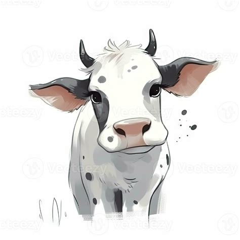 Minimalist Digital Drawing of a Cute Cow on White Background 29977387 ...