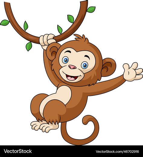 Cute monkey cartoon hanging in tree branch Vector Image