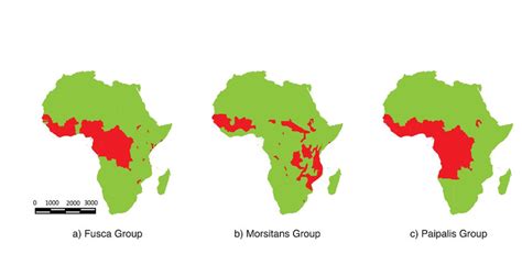 Predicted distribution of tsetse fly in Africa, 2000 (Source: [10 ...