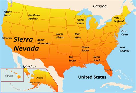 Sierra Nevada Map Showing Attractions & Accommodation