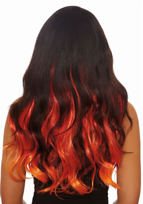 Long Straight 3-Piece Ombre Burg/Red/Orange Hair Extensions