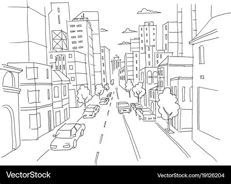 City street linear perspective sketch road view Vector Image